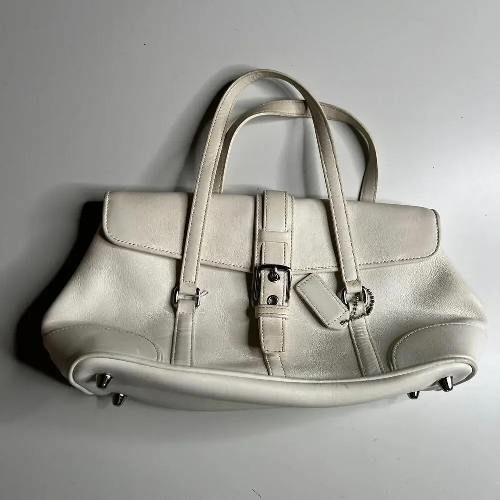 Vintage‎ Coach Hampton White Leather Satchel Purse #9267 – Structured Top Handle